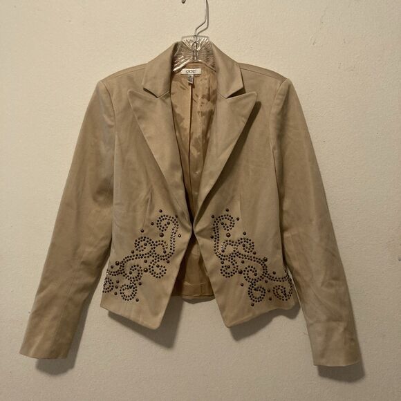 CACHE tan studded scroll pattern eye hook long sleeve jacket 0 - Picture 1 of 9